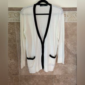 Lauren ralph lauren cardigan cream with black trim sz L